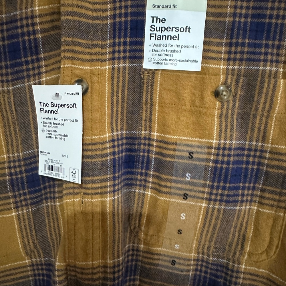 NWT! Sonoma Men's Casual Checkered Shirt - Mustard and Navy - Picture 3 of 4
